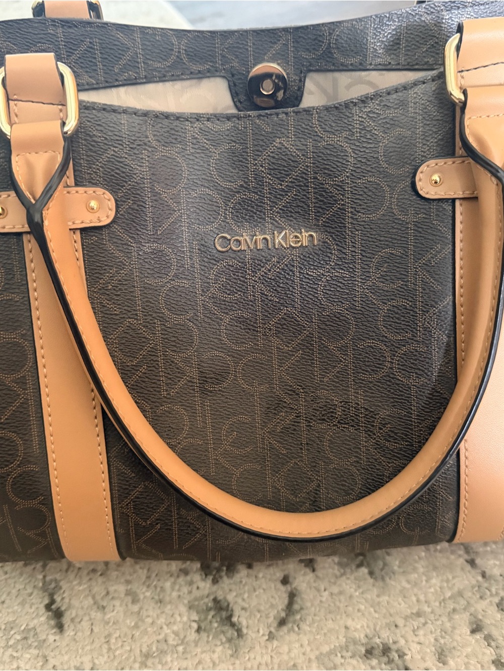 Calvin Klein Dark Brown & Tan Monogram Tote